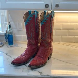 Lucchese Red Lizard cowboy boot
